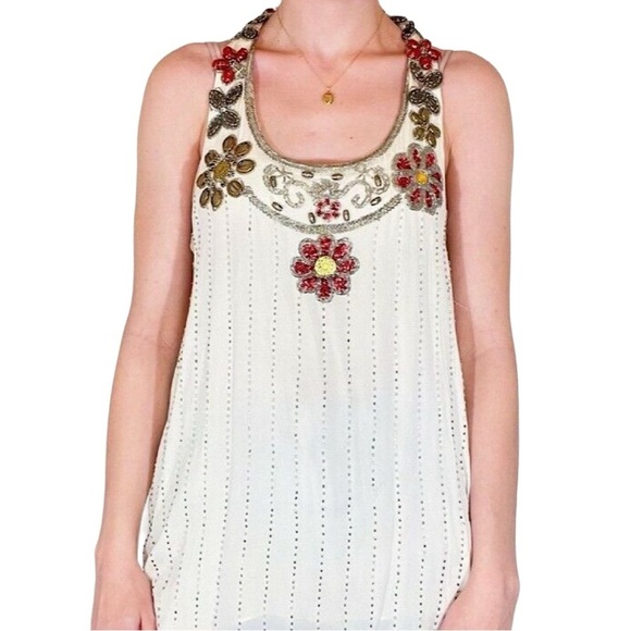 ALICE + OLIVIA Silk Beaded Trim Halter Top - Picture 3 of 16